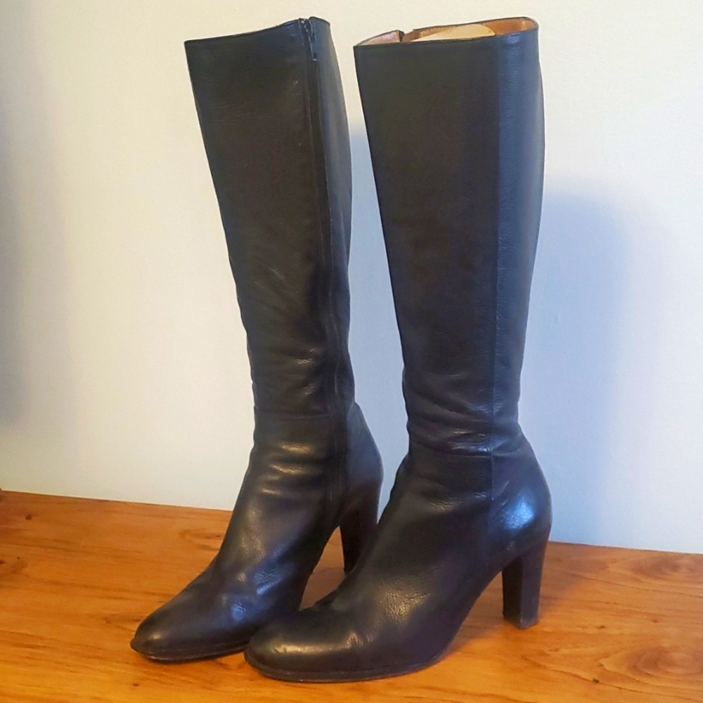 Tall black leather boots 8